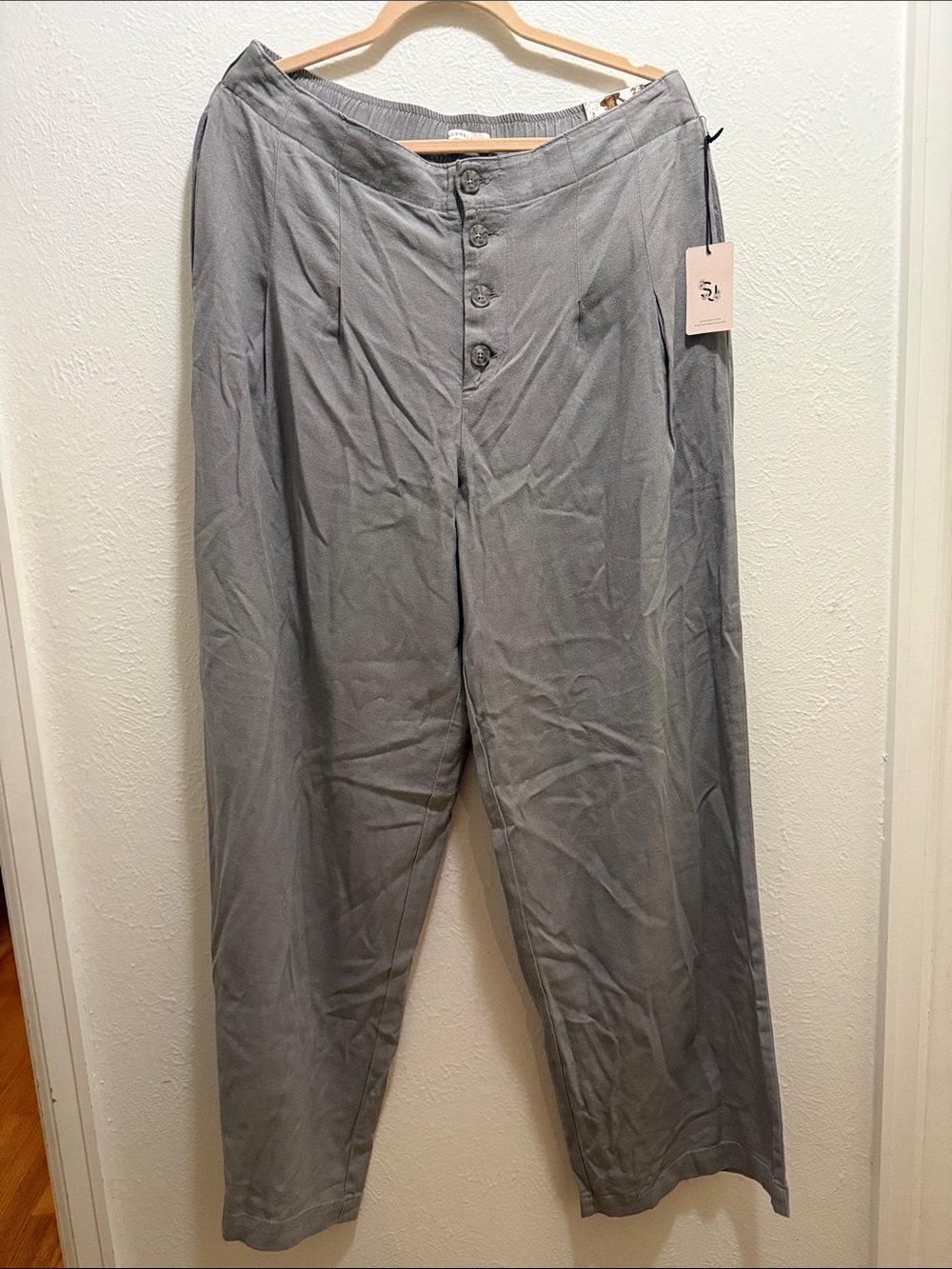 Sincerly Jules Gray Button-Front Wide-Leg Pants